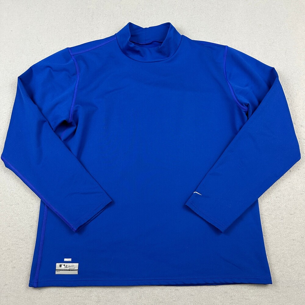 Nike Shirt Men Large Blue MLB Authentic Collection Mock Neck Base Layer Fleece L